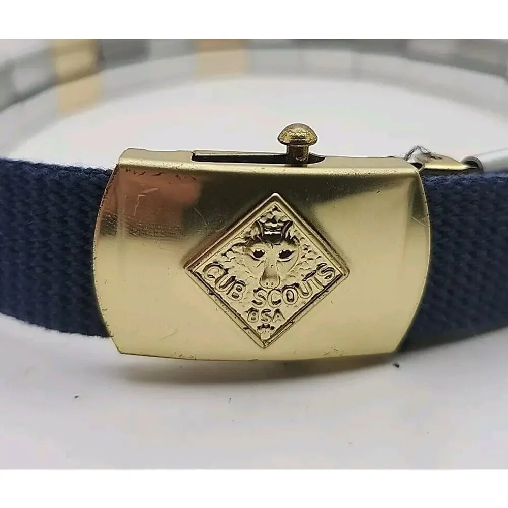 BSA Cub Scout Belt w/ Brass Buckle & 19 Merit Badges Adventure Loop Slides 31 in